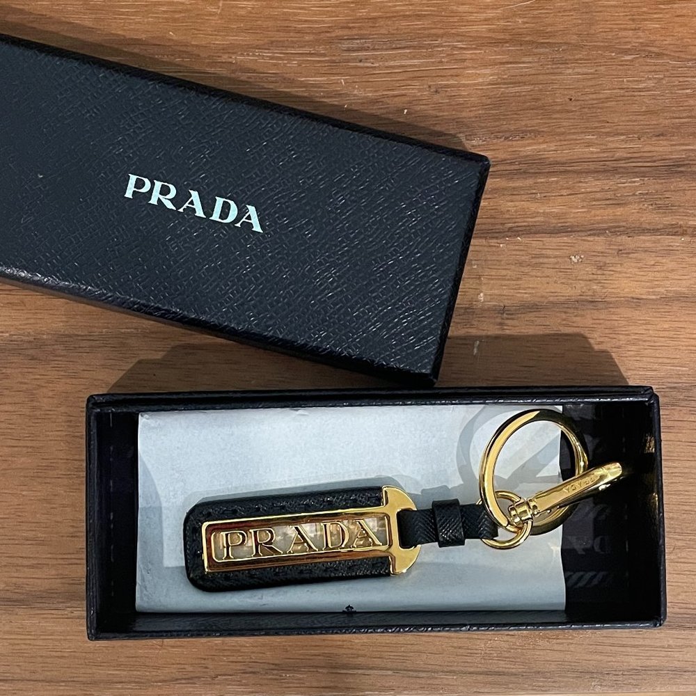 Prada Saffiano Logo Plaque Key Ring